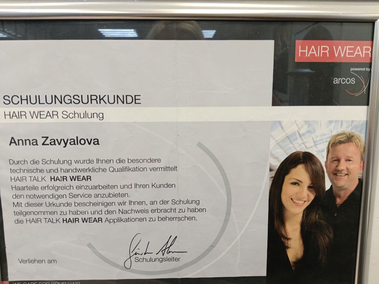 Сертификат HAIR WEAR Schulung